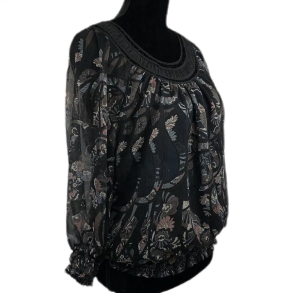 Daniel Rainn Black Peasant Top Sheer Sleeves MP XC